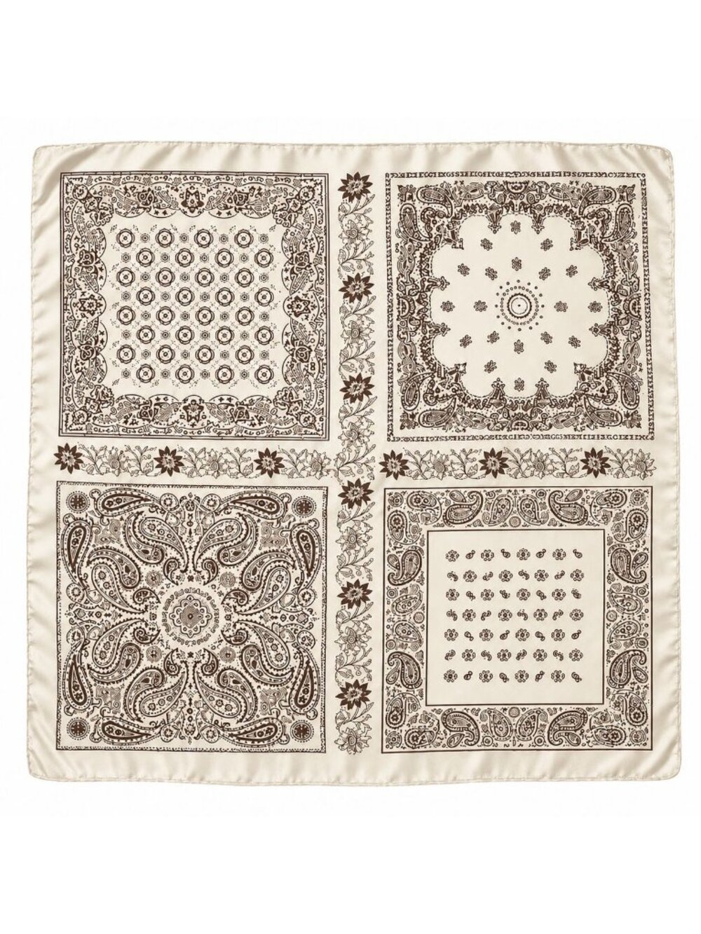 Cream Brown Paisley Bandana Scarf 35x35 Square Head Scarf Hair Wrap Satin Feel
